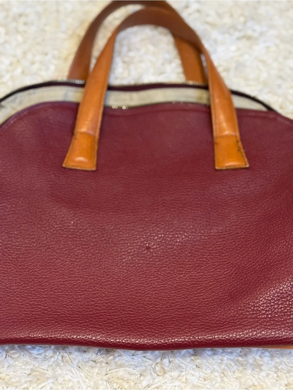 Valentina Burgundy Brown Pebbled Leather Dome Satchel Bag